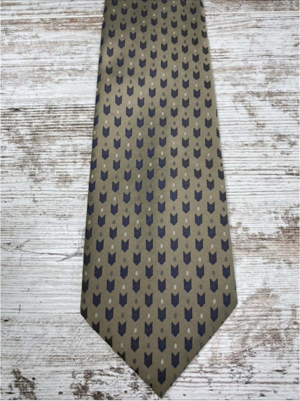 Towncraft Vintage Clip-On Tie Tan Blue Geometric 19.5” Business Career Necktie